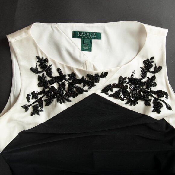 Lauren Ralph Lauren Evening Gown Black and White Embroidered Bodice 2 - Picture 8 of 13
